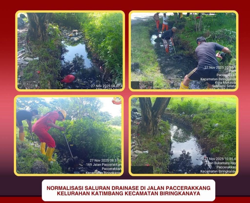 Pemerintah Kecamatan Biringkanaya Normalisasi Drainase di Jalan Paccerakkang untuk Cegah Genangan Air
