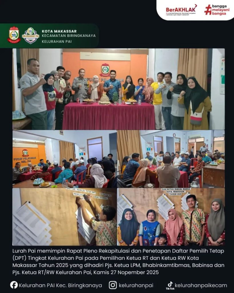 Lurah Pai Kecamatan Biringkanaya Pimpin Rapat Rekapitulasi dan Penetapan DPT Tingkat Kelurahan