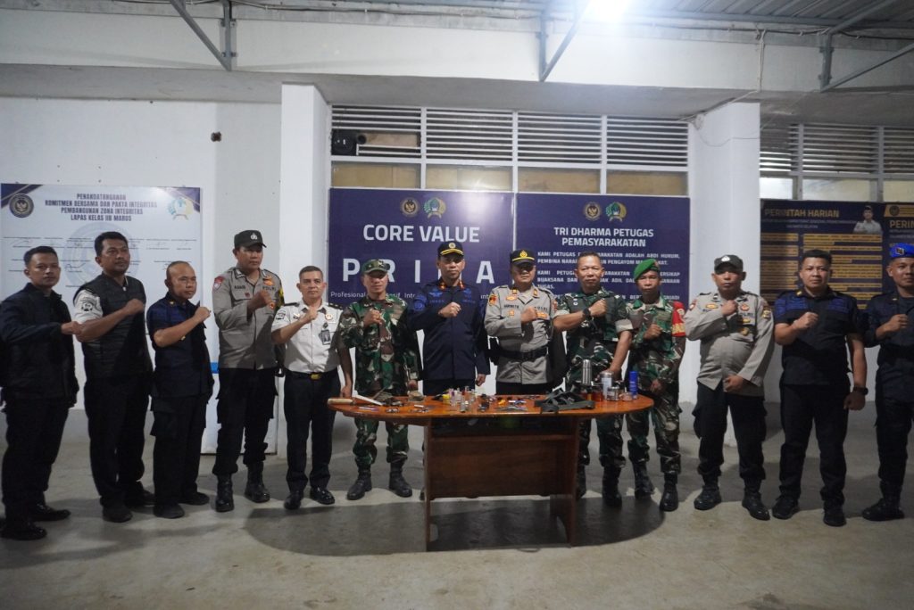 Inspeksi Mendadak Bersama TNI-Polri, Lapas Maros Perkuat Komitmen Zero Halinar