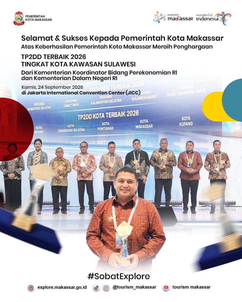 Makassar Sabet Kota Terbaik TP2DD 2026, Dinas Pariwisata Beri Apresiasi